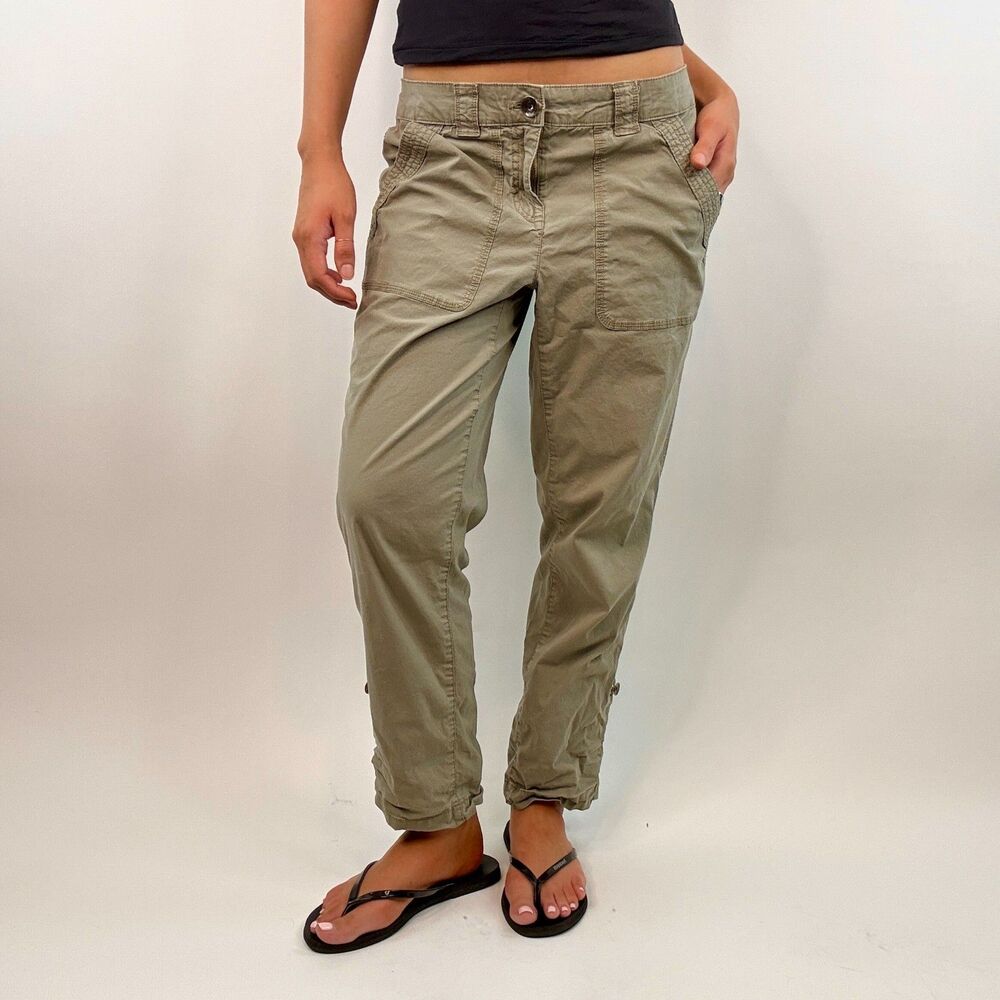 DKNY 2000's Low Rise Khaki Cargo Pants Ankle Baggy Pockets Utility Boho Size 6